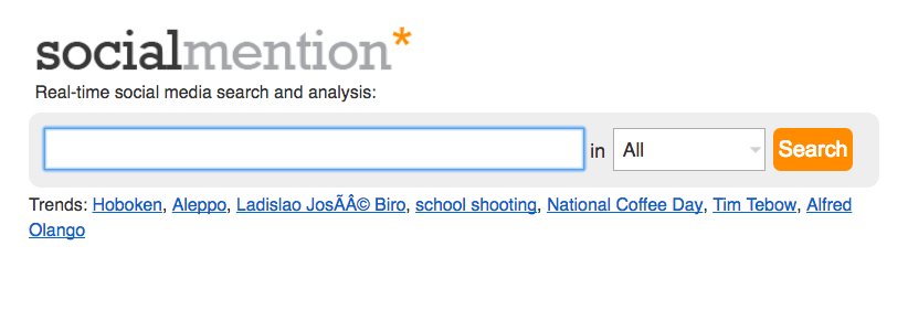 screenshot of social mention search bar